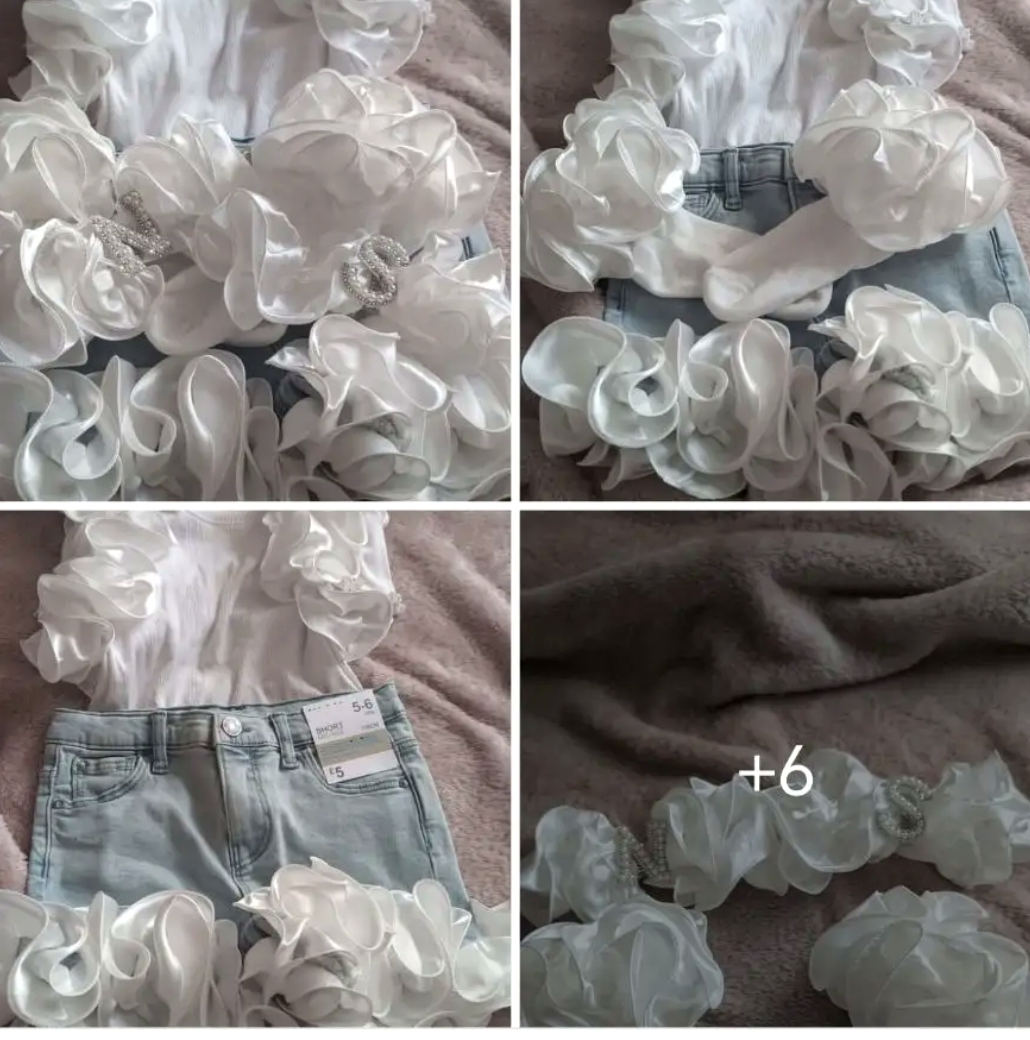 White ruffle set handmade detail